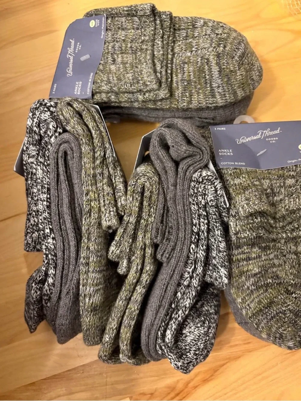 Universal Thread Olive and Gray Marled Ankle Socks - 3 Pack x4